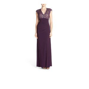 Xscape Metallic Lace & Jersey Gown